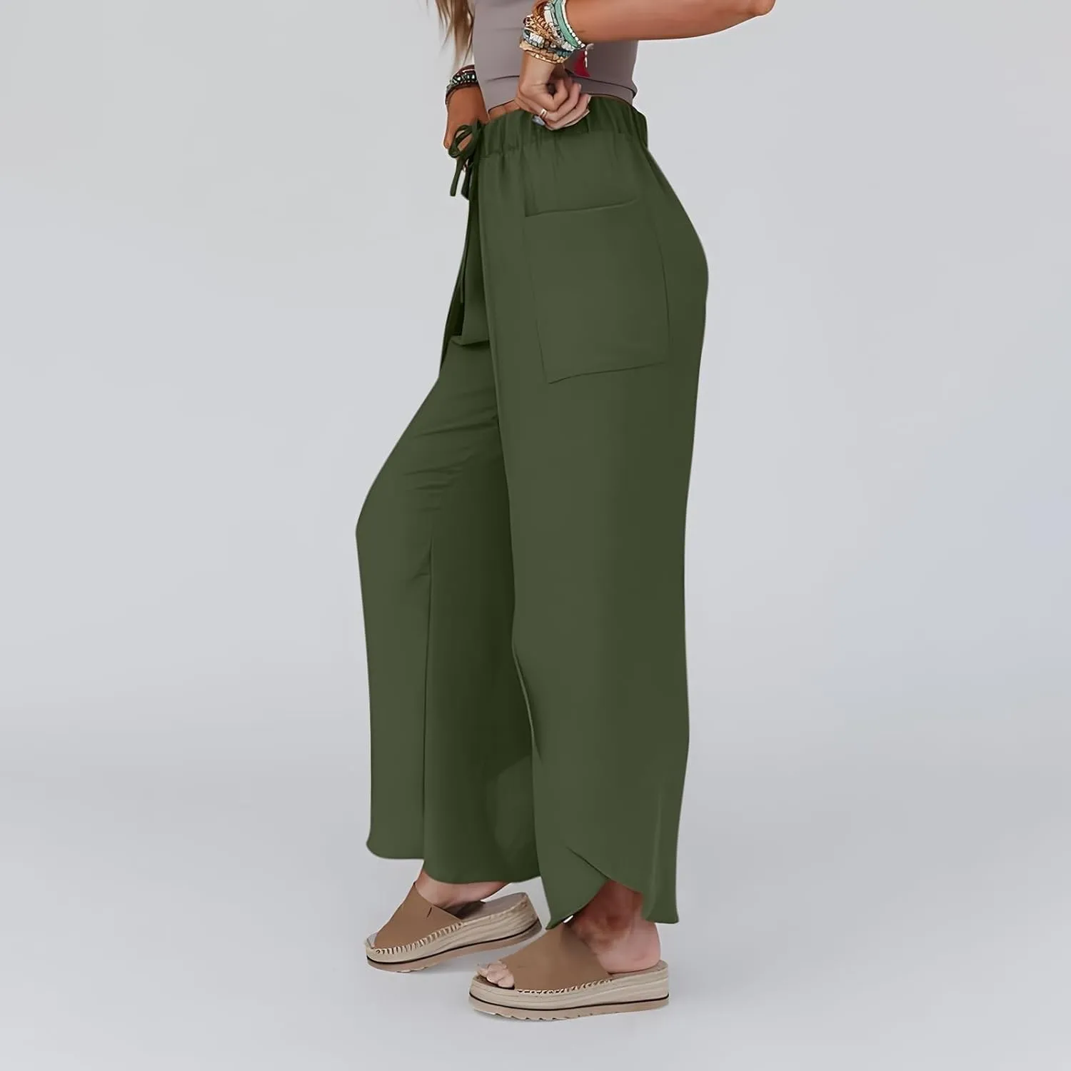 Linen Pants Women Wide Leg Summer Linen Pants Leg Drawstring Elastic High Waist Pant Linen Blend Pants Linen Outfit