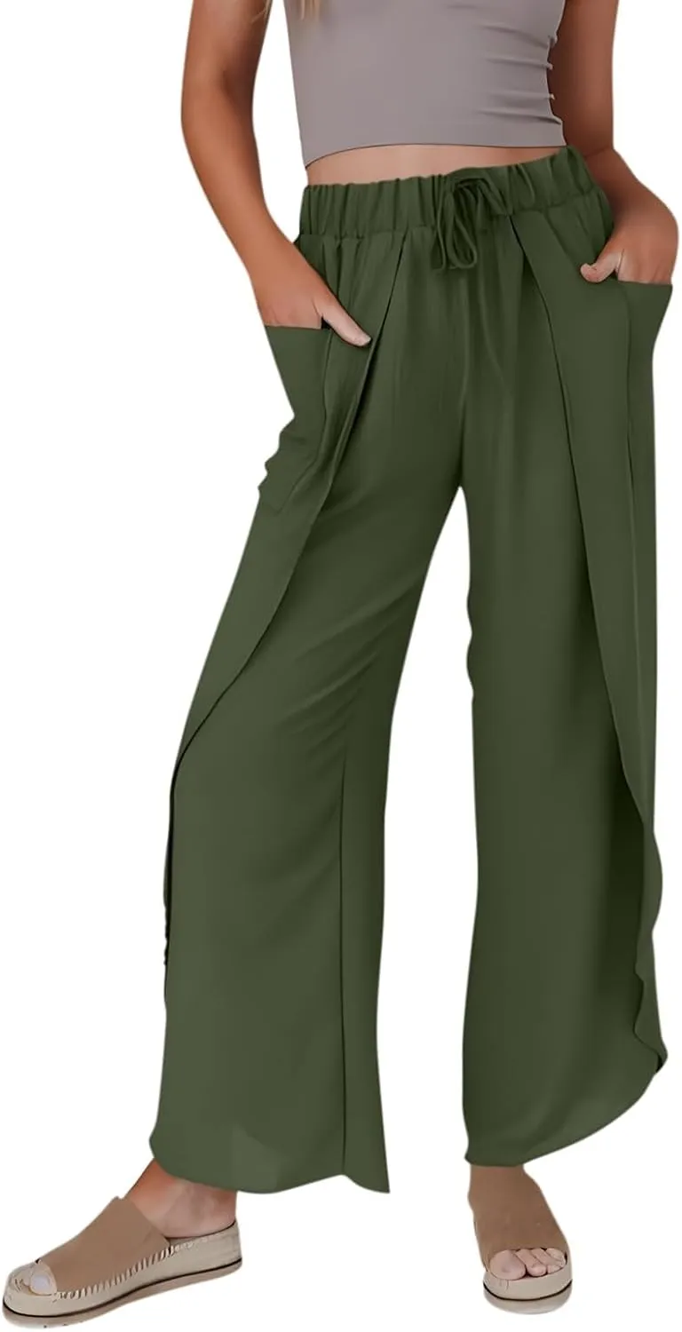 Linen Pants Women Wide Leg Summer Linen Pants Leg Drawstring Elastic High Waist Pant Linen Blend Pants Linen Outfit