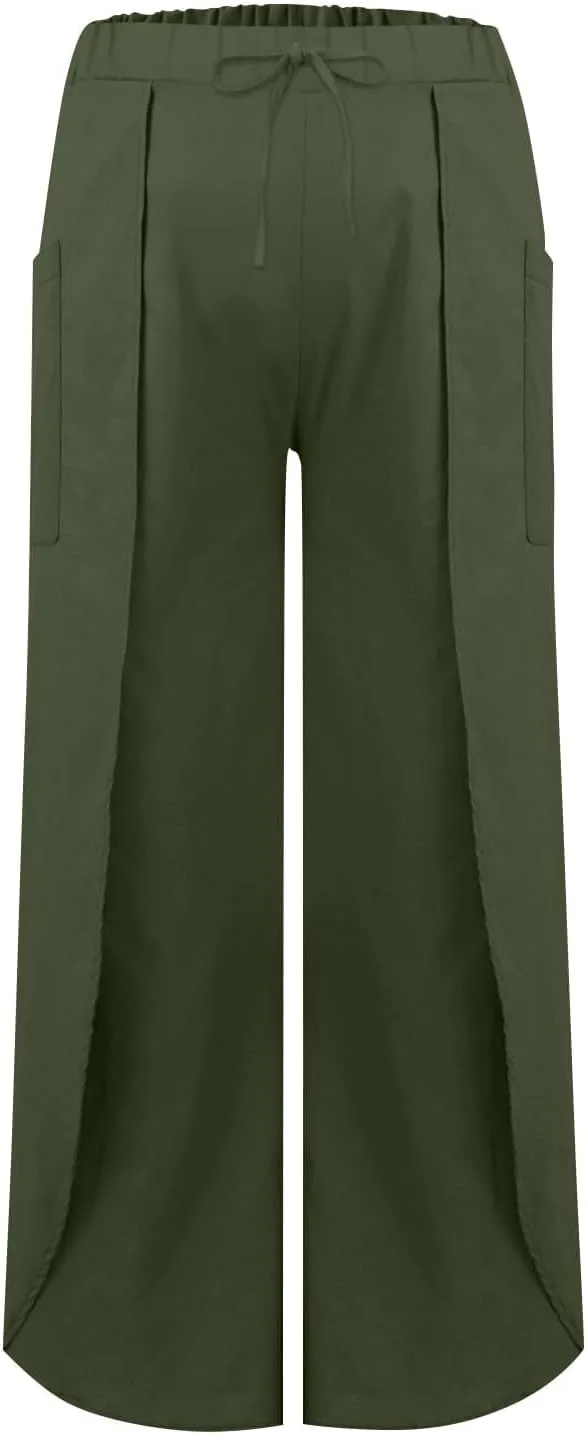Linen Pants Women Wide Leg Summer Linen Pants Leg Drawstring Elastic High Waist Pant Linen Blend Pants Linen Outfit
