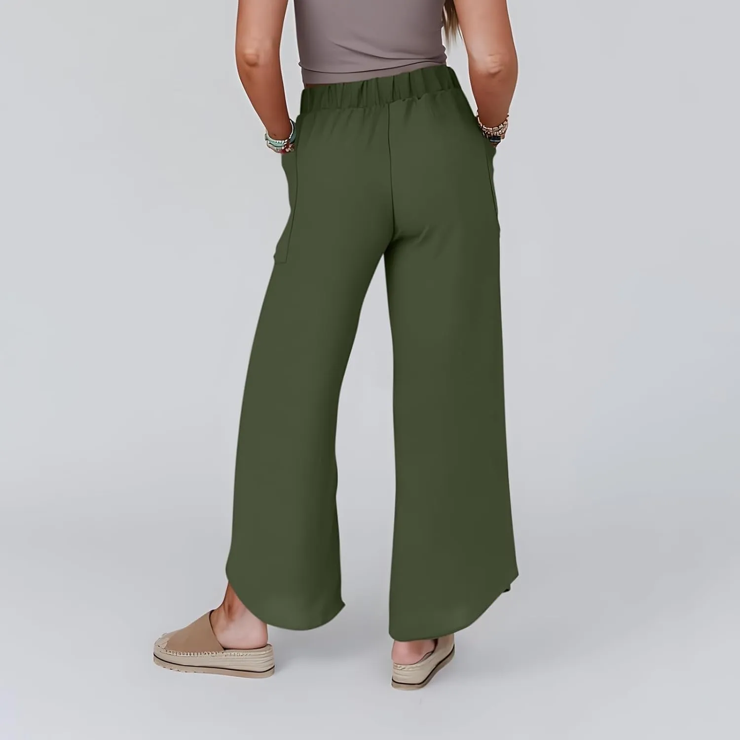 Linen Pants Women Wide Leg Summer Linen Pants Leg Drawstring Elastic High Waist Pant Linen Blend Pants Linen Outfit