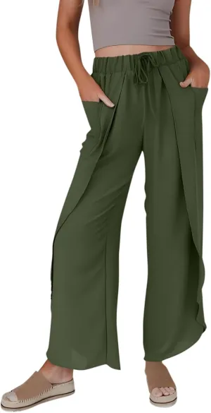 Linen Pants Women Wide Leg Summer Linen Pants Leg Drawstring Elastic High Waist Pant Linen Blend Pants Linen Outfit