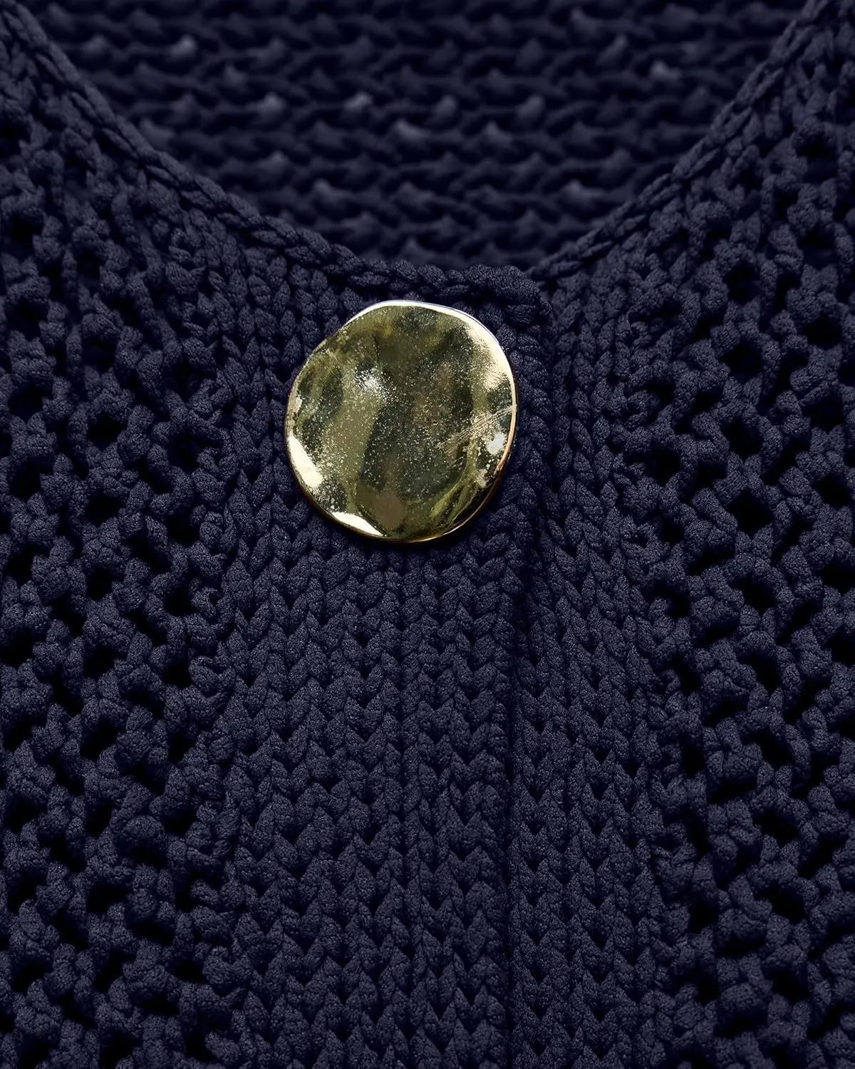 Locachy Women's Crochet Chunky Knit Sweater Cardigan Trendy Crewneck Gold Button Down Sweater