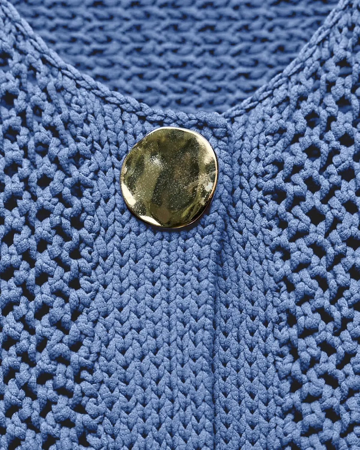 Locachy Women's Crochet Chunky Knit Sweater Cardigan Trendy Crewneck Gold Button Down Sweater