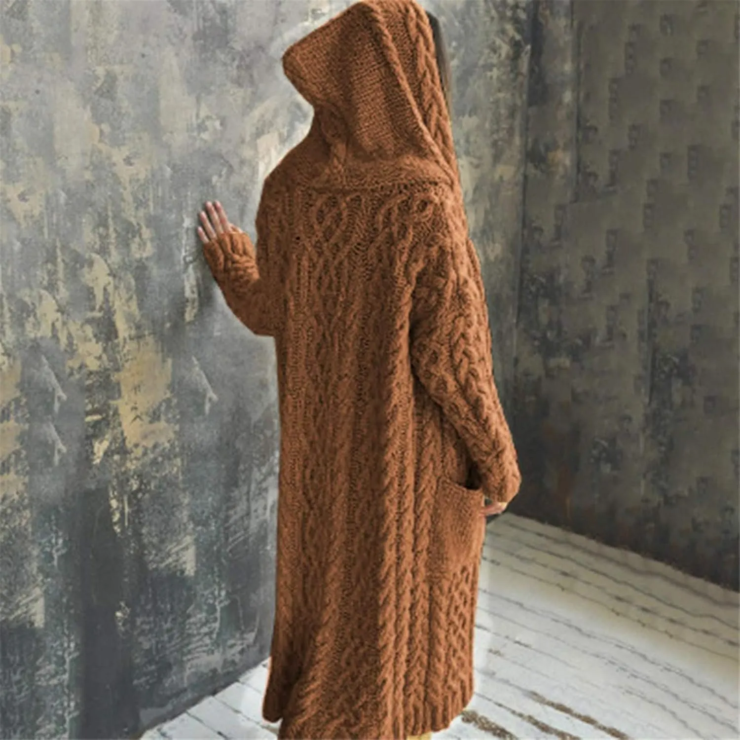 Long Cardigans for Women Hooded Chunky Oversized Sweater Robe Winter Warm Trendy Cable Knit Duster Cardigans Coat