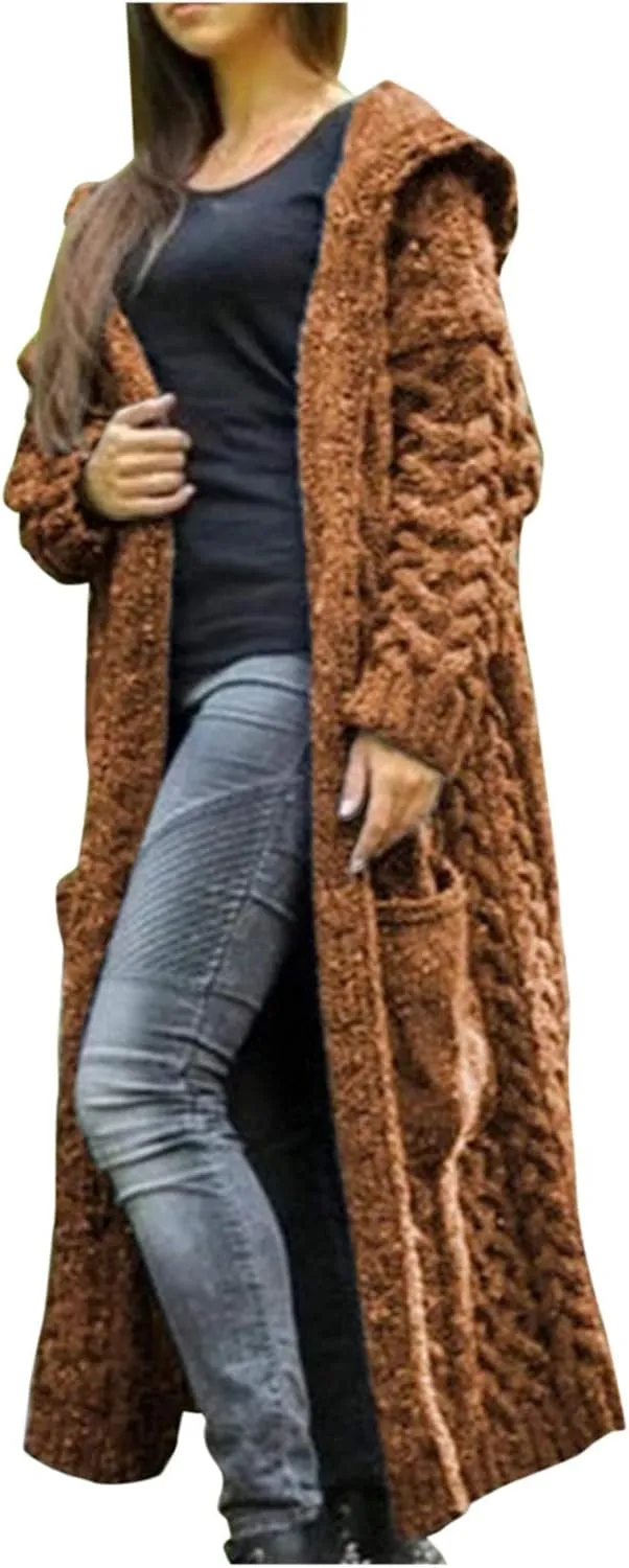Long Cardigans for Women Hooded Chunky Oversized Sweater Robe Winter Warm Trendy Cable Knit Duster Cardigans Coat