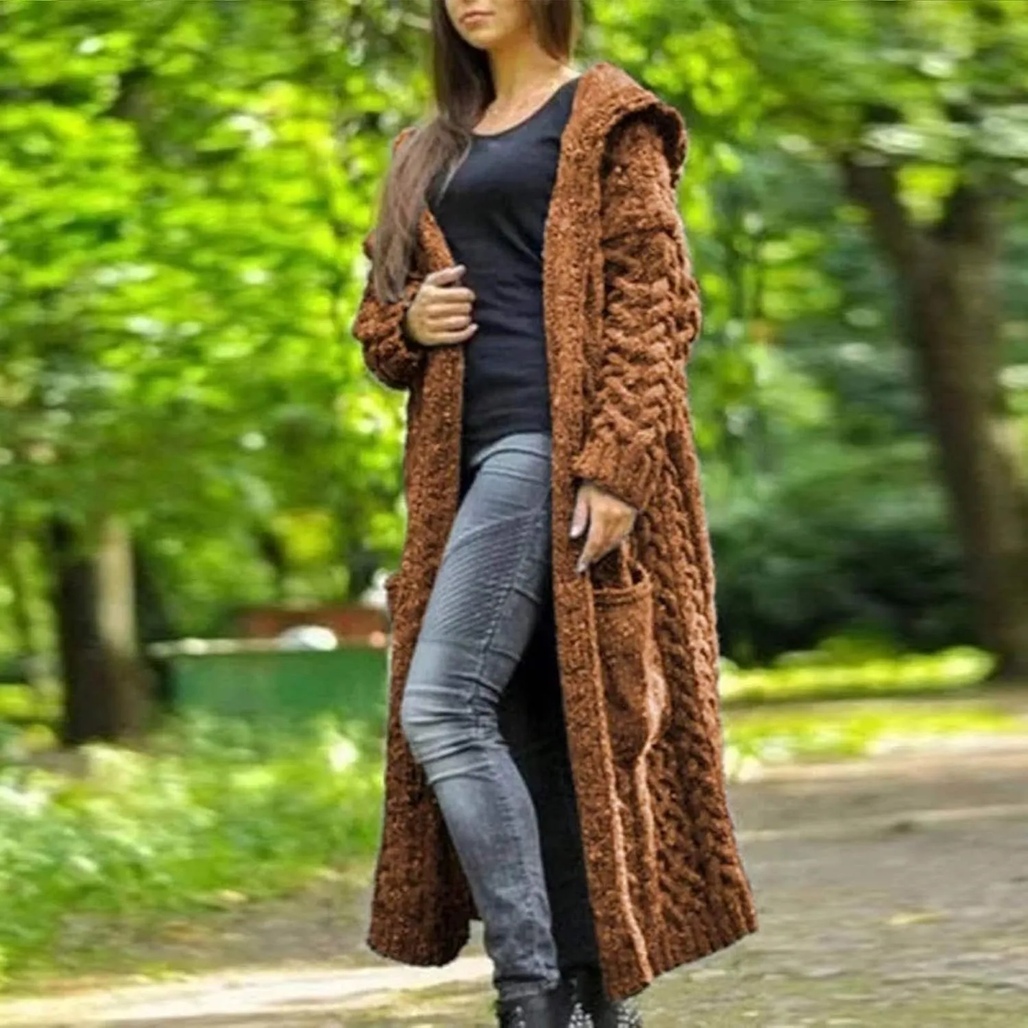 Long Cardigans for Women Hooded Chunky Oversized Sweater Robe Winter Warm Trendy Cable Knit Duster Cardigans Coat