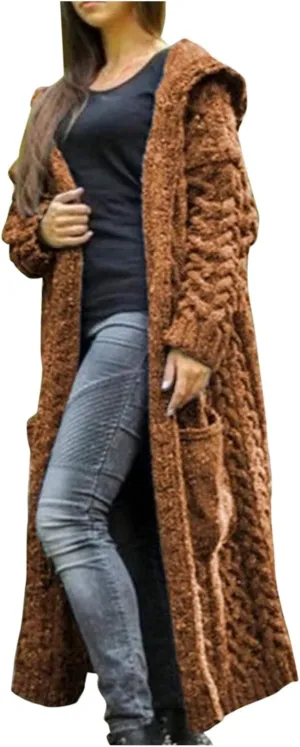 Long Cardigans for Women Hooded Chunky Oversized Sweater Robe Winter Warm Trendy Cable Knit Duster Cardigans Coat