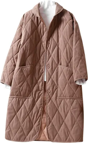 Long Puffer Jacket Women Maxi Length Quilted Lightweight Quilted Padded Coat Fall Winter Outerwear