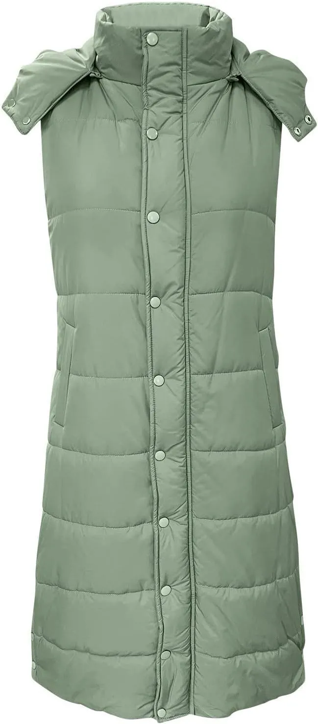 Long Puffer Vest for Women,2023 Winter Warm Puffy Zipper Sleeveless Oversized Fleece Plus Size Down Jacket Coat