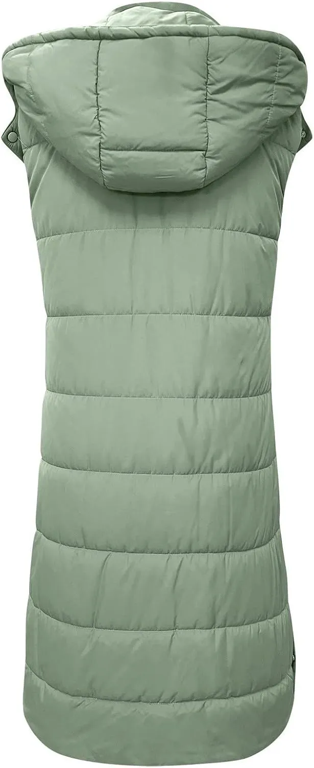 Long Puffer Vest for Women,2023 Winter Warm Puffy Zipper Sleeveless Oversized Fleece Plus Size Down Jacket Coat