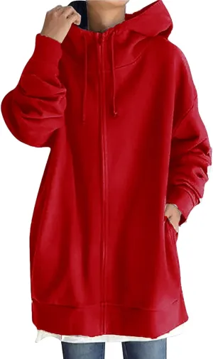 Long Sweatshirts for Women to Wear with Leggings Zip Up Hoodie Lightweight Oversized Jackets 2024 Coat with Pockets