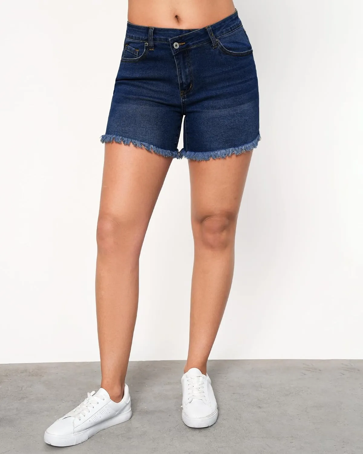 LookbookStore Jean Shorts for Women Low Waisted Stretchy Crossover Waist Denim Shorts Raw Hem