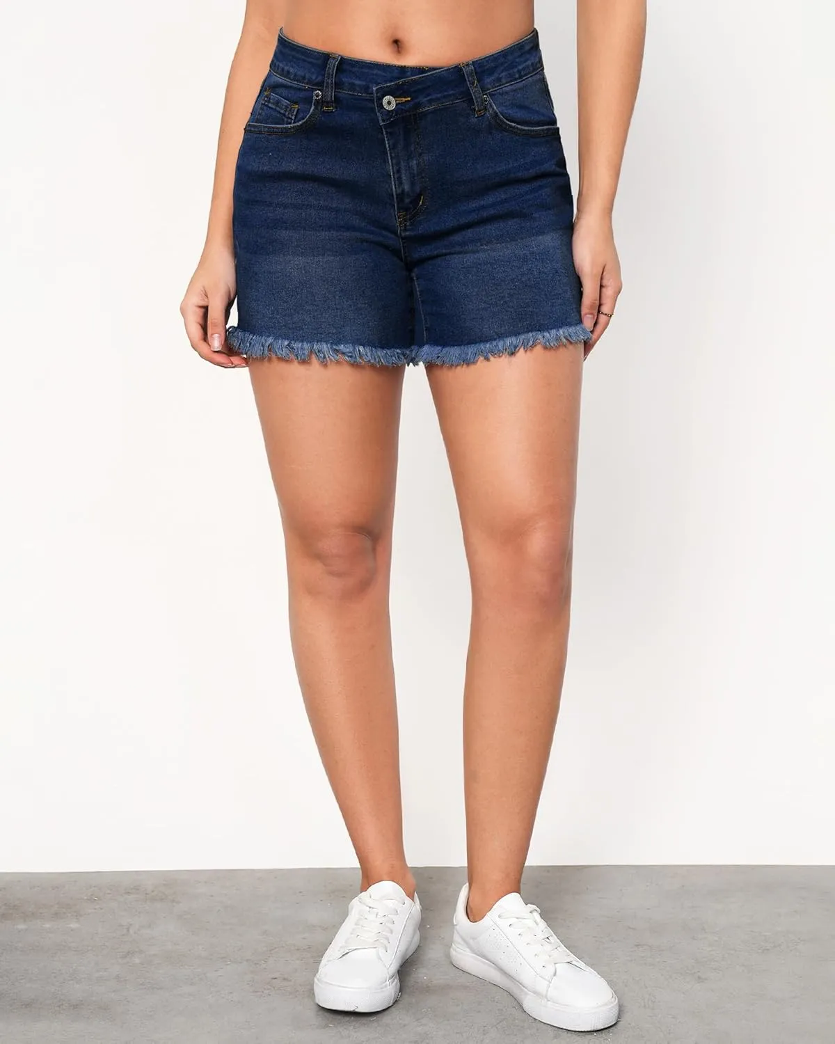 LookbookStore Jean Shorts for Women Low Waisted Stretchy Crossover Waist Denim Shorts Raw Hem
