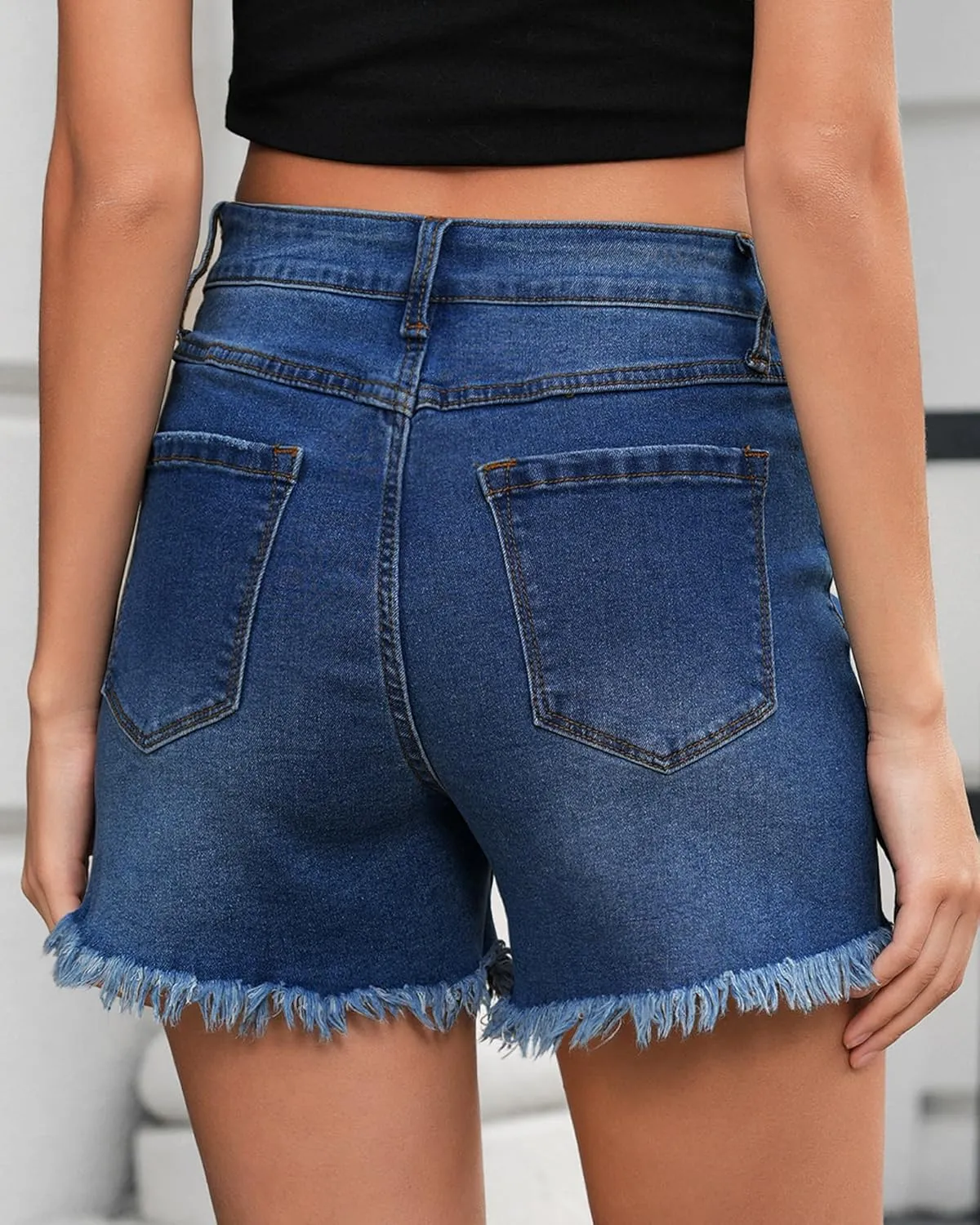 LookbookStore Jean Shorts for Women Low Waisted Stretchy Crossover Waist Denim Shorts Raw Hem