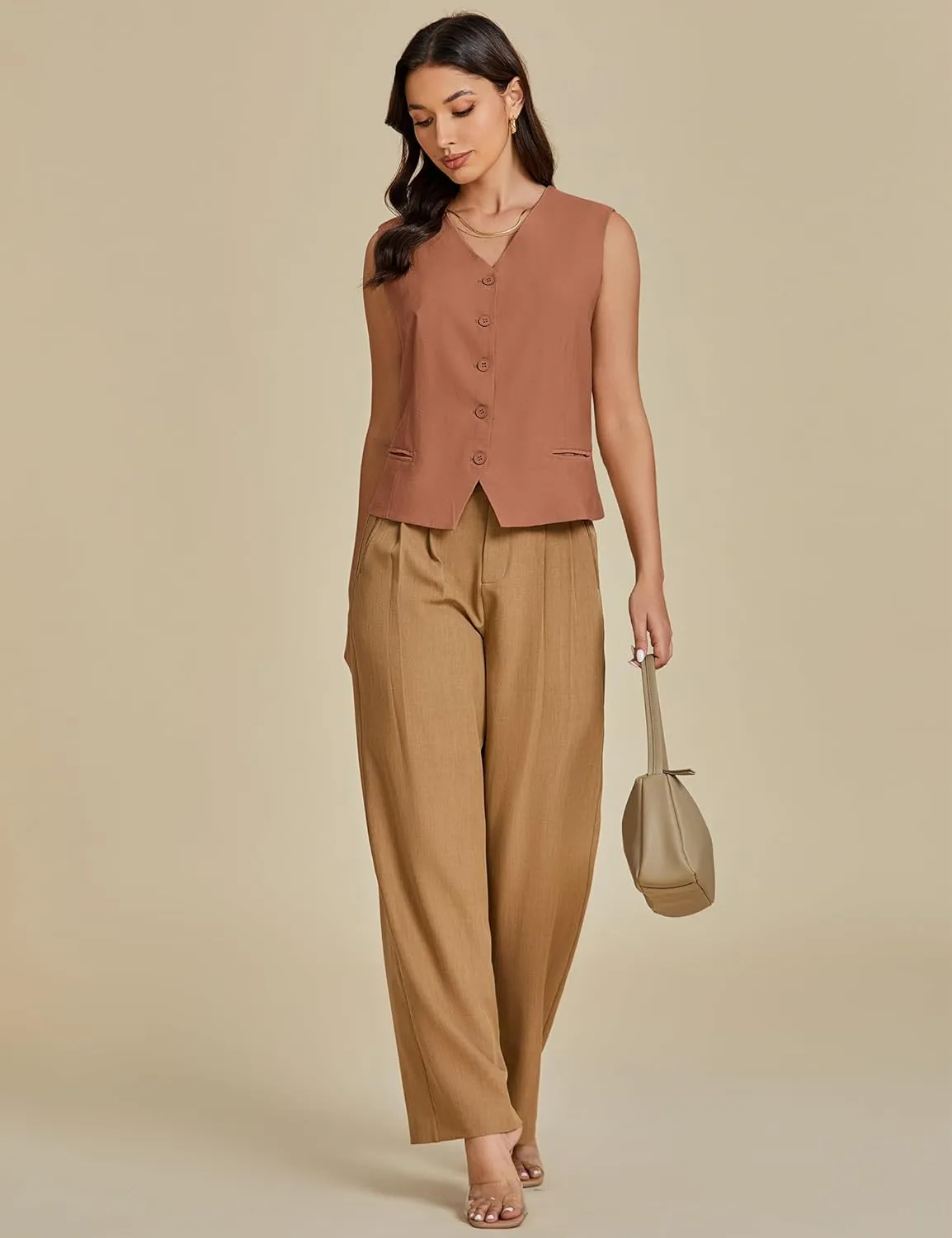 luvamia Womens Vests Linen Fashion Dressy Casual Lightweight Button Down Sleeveless Blazer Lined Work Waistcoat Vest Top