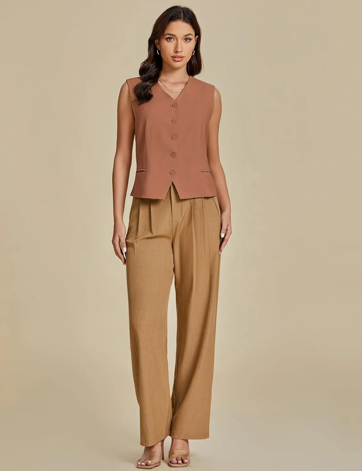 luvamia Womens Vests Linen Fashion Dressy Casual Lightweight Button Down Sleeveless Blazer Lined Work Waistcoat Vest Top