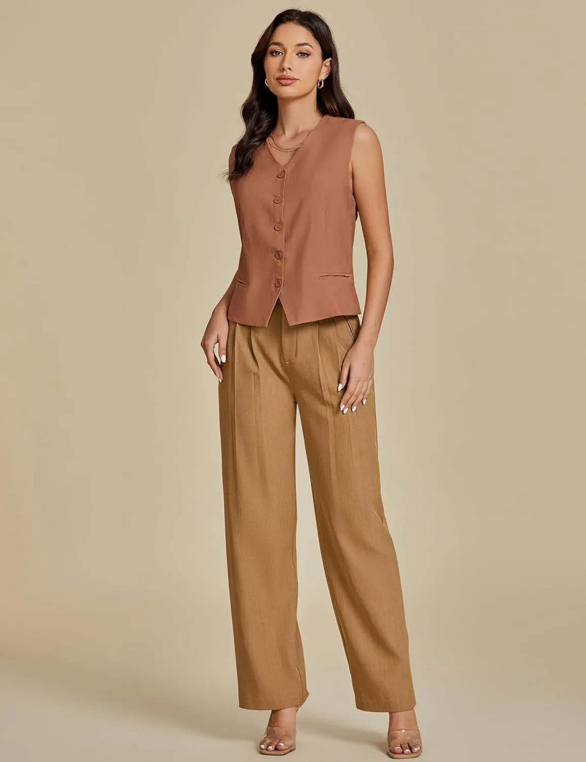 luvamia Womens Vests Linen Fashion Dressy Casual Lightweight Button Down Sleeveless Blazer Lined Work Waistcoat Vest Top