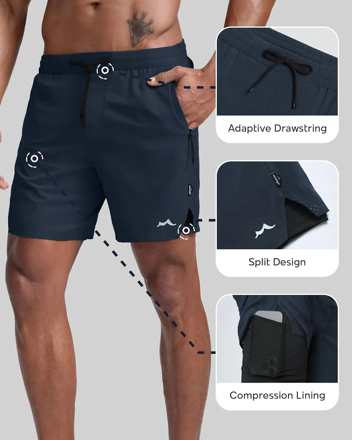 maamgic Men's Athletic Running Shorts with Liner Ultra Lightweight Workout Shorts 5"/ 7"