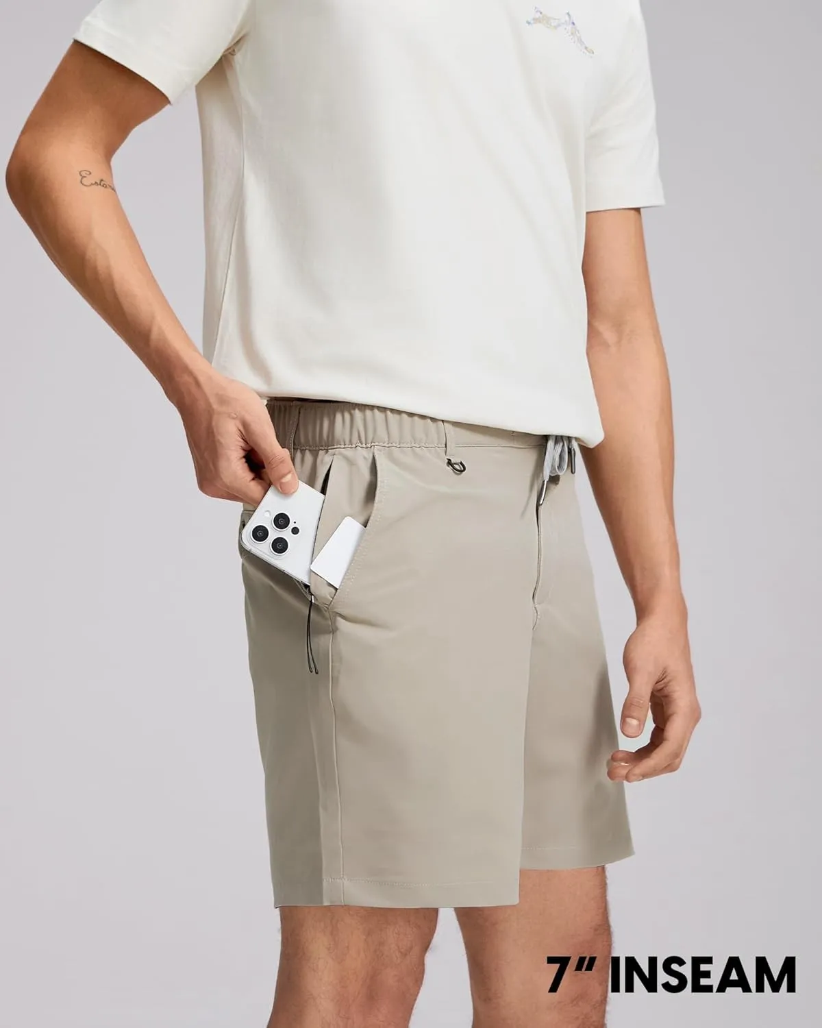 maamgic Mens Casual Shorts with Compression Liner 5/7 Inch Classic Fit Khaki Shorts