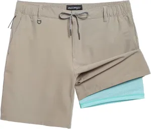 maamgic Mens Casual Shorts with Compression Liner 5/7 Inch Classic Fit Khaki Shorts