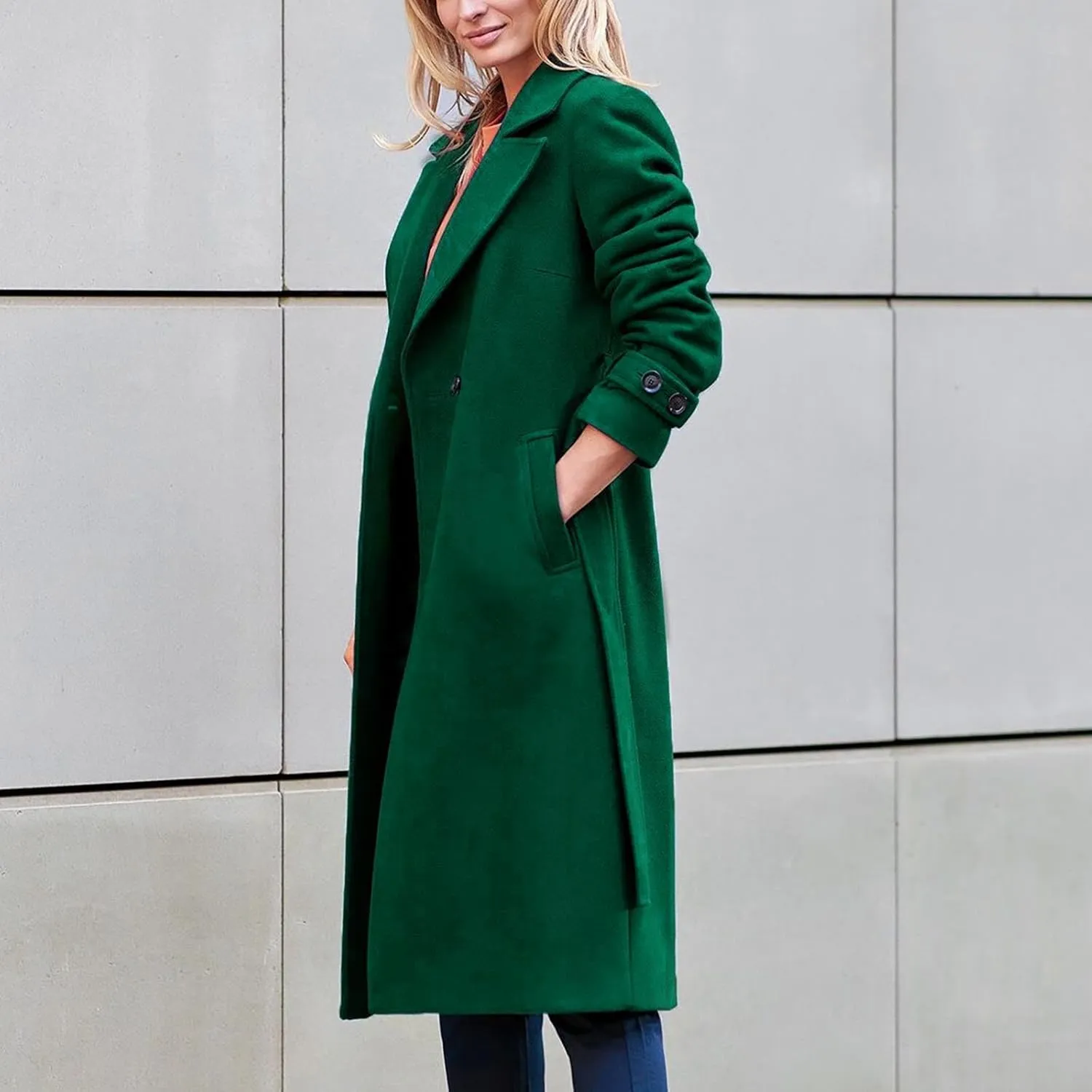 maisdgop Trench Coat for Women Winter Lapel Woolen Cloth Peacoats Open Front Windbreaker Long Sleeve Overcoat with Pockets