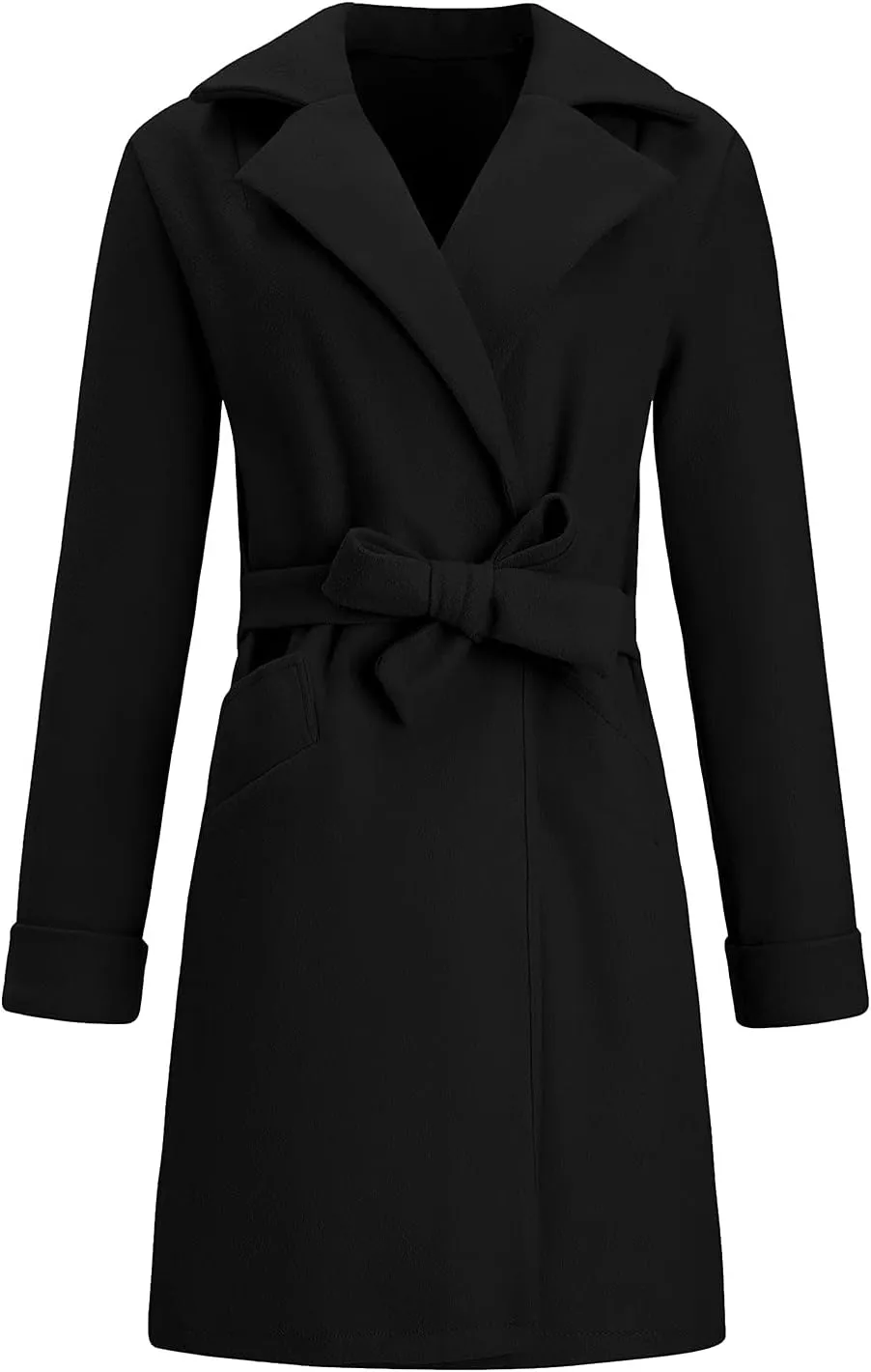 maisdgop Trench Coat for Women Winter Lapel Woolen Cloth Peacoats Open Front Windbreaker Long Sleeve Overcoat with Pockets