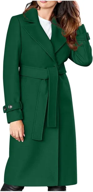 maisdgop Trench Coat for Women Winter Lapel Woolen Cloth Peacoats Open Front Windbreaker Long Sleeve Overcoat with Pockets