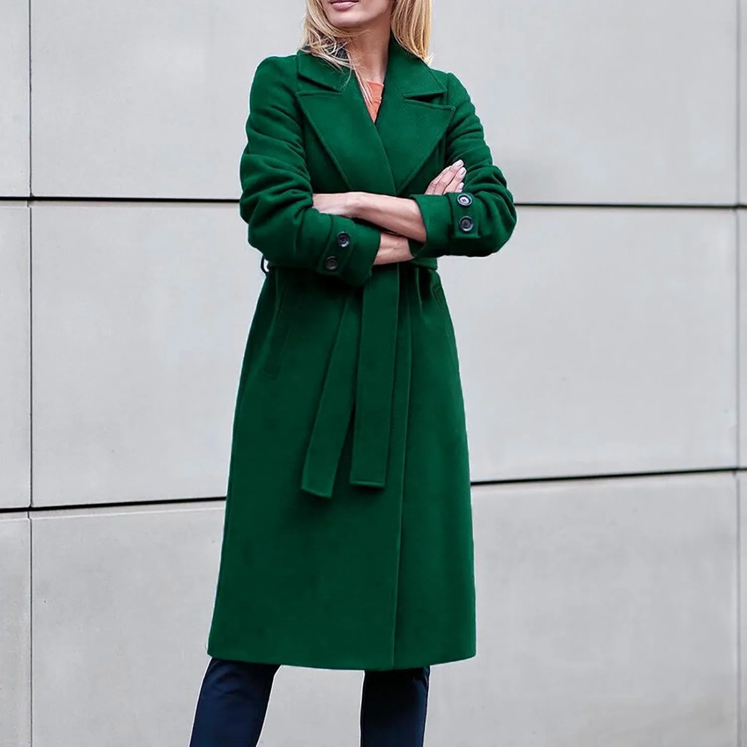 maisdgop Trench Coat for Women Winter Lapel Woolen Cloth Peacoats Open Front Windbreaker Long Sleeve Overcoat with Pockets