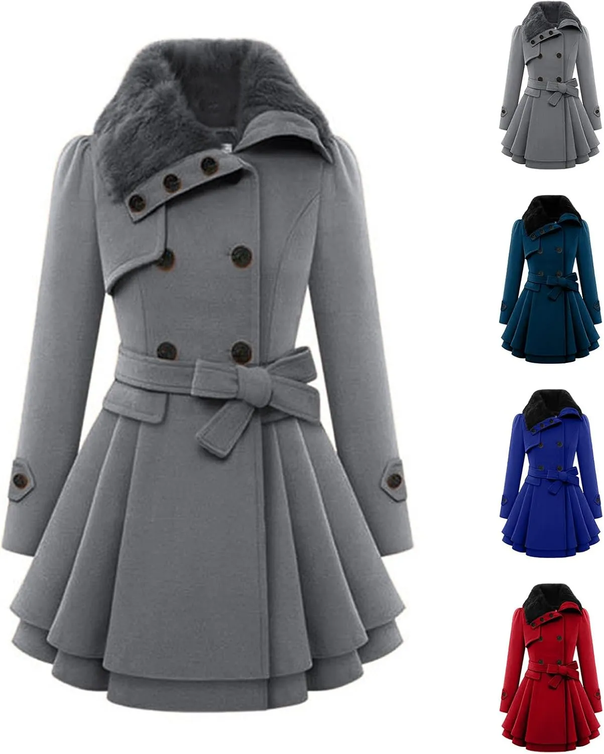 maisdgop Winter Coats for Women Long Sleeve Lapel Jacket Double Breasted Faux Windbreaker Mid Length Open Front Trench Coats