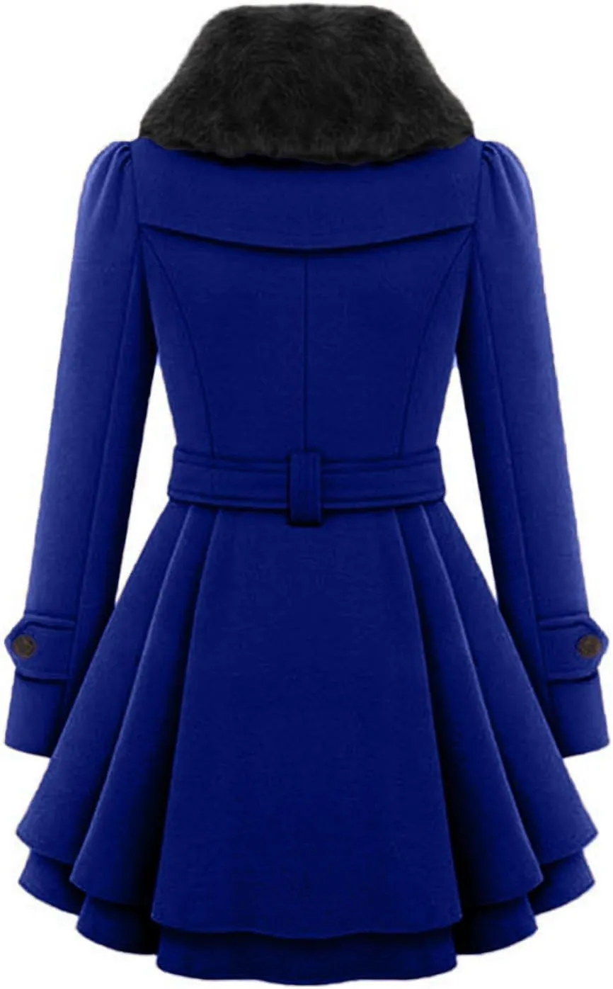 maisdgop Winter Coats for Women Long Sleeve Lapel Jacket Double Breasted Faux Windbreaker Mid Length Open Front Trench Coats