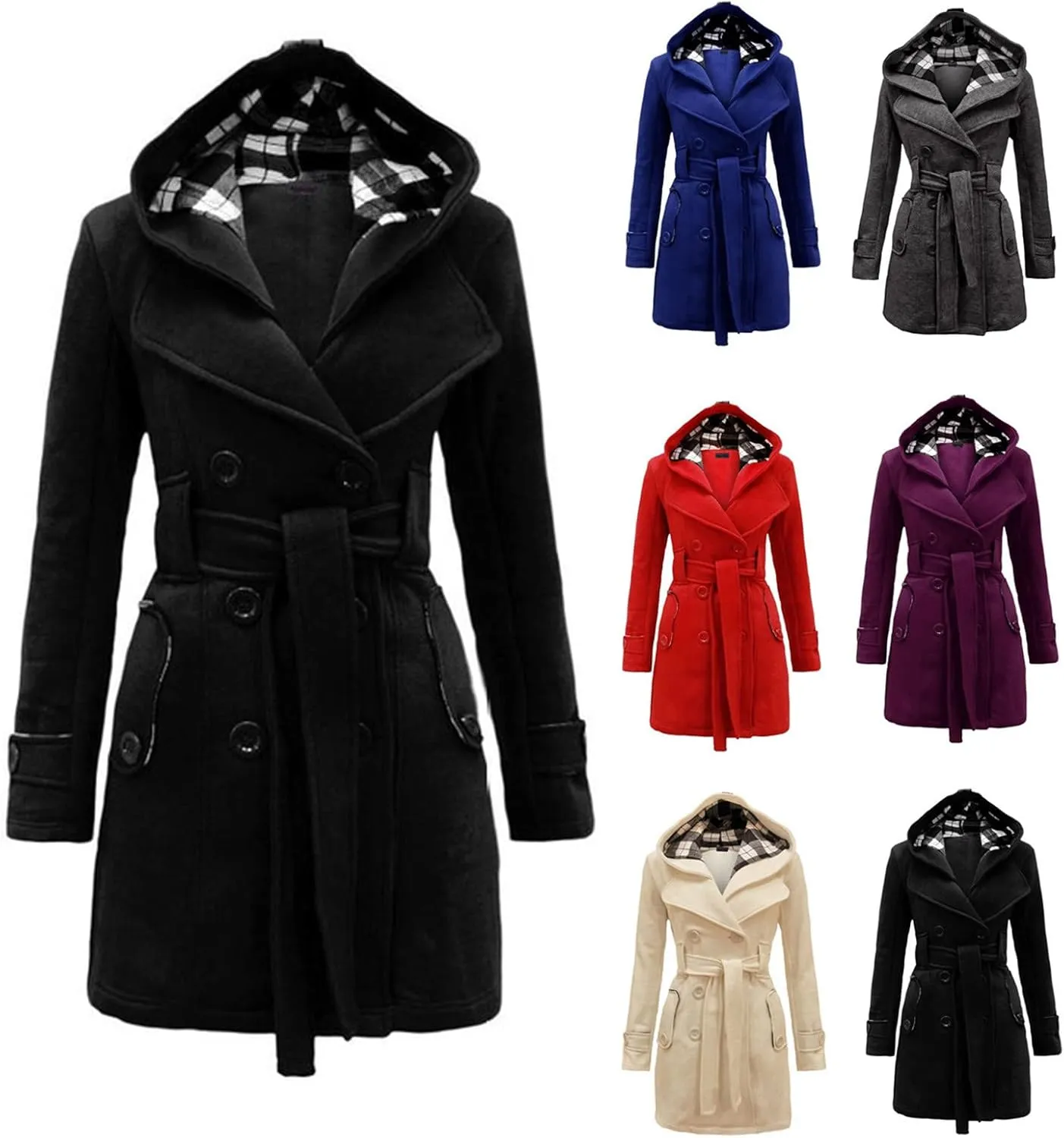 maisdgop Winter Coats for Women Long Sleeve Lapel Jacket Double Breasted Faux Windbreaker Mid Length Open Front Trench Coats