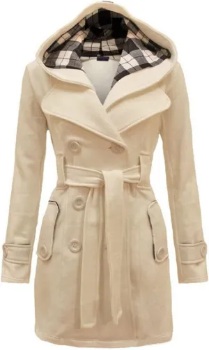 maisdgop Winter Coats for Women Long Sleeve Lapel Jacket Double Breasted Faux Windbreaker Mid Length Open Front Trench Coats