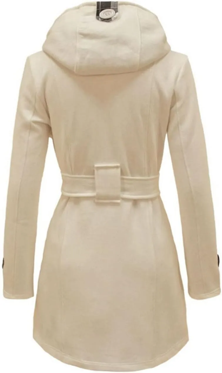 maisdgop Winter Coats for Women Long Sleeve Lapel Jacket Double Breasted Faux Windbreaker Mid Length Open Front Trench Coats