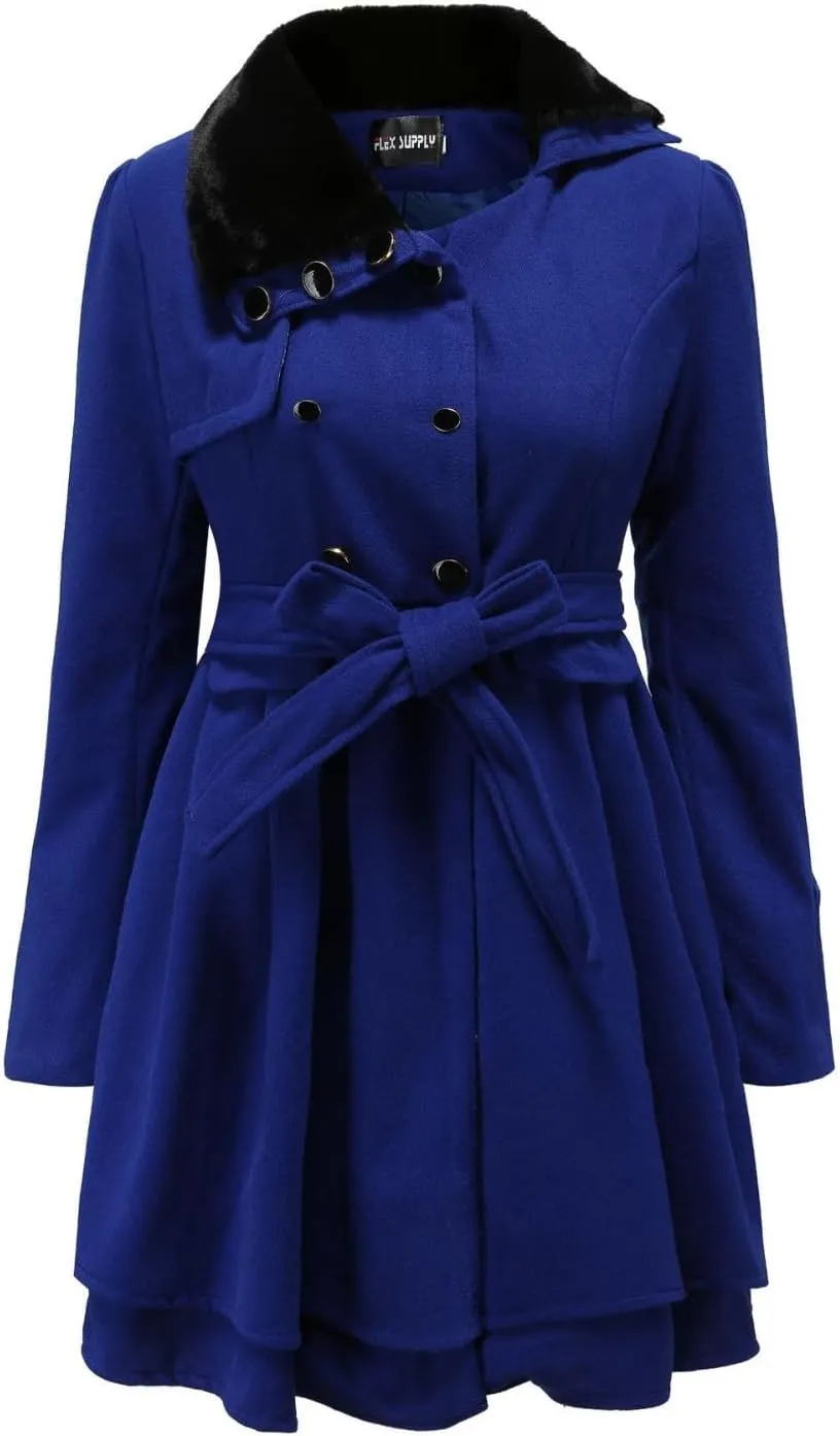 maisdgop Winter Coats for Women Long Sleeve Lapel Jacket Double Breasted Faux Windbreaker Mid Length Open Front Trench Coats