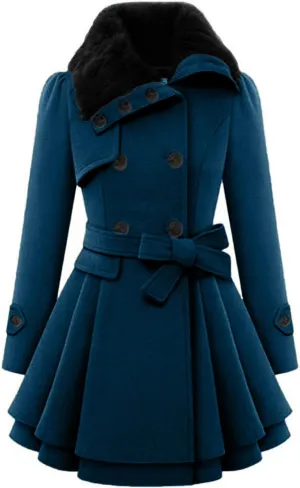 maisdgop Winter Coats for Women Long Sleeve Lapel Jacket Double Breasted Faux Windbreaker Mid Length Open Front Trench Coats