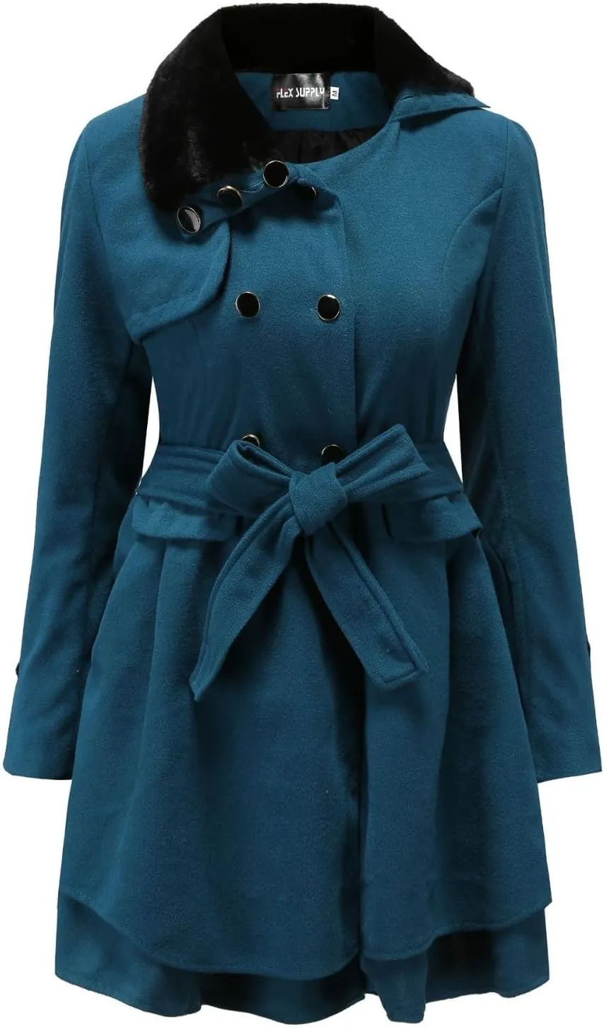 maisdgop Winter Coats for Women Long Sleeve Lapel Jacket Double Breasted Faux Windbreaker Mid Length Open Front Trench Coats