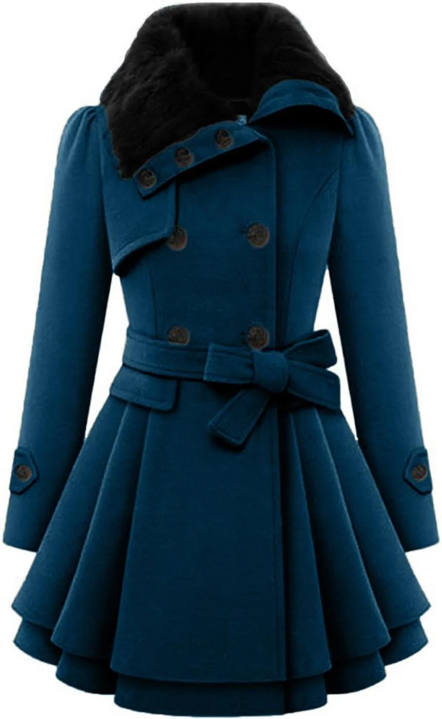 maisdgop Winter Coats for Women Long Sleeve Lapel Jacket Double Breasted Faux Windbreaker Mid Length Open Front Trench Coats