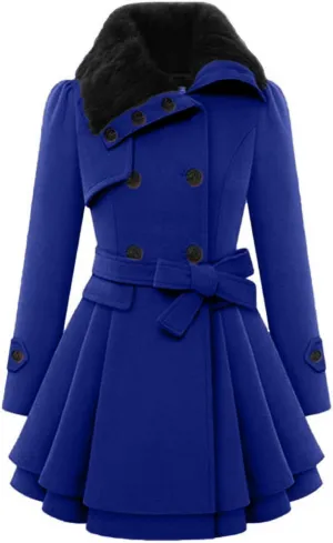 maisdgop Winter Coats for Women Long Sleeve Lapel Jacket Double Breasted Faux Windbreaker Mid Length Open Front Trench Coats