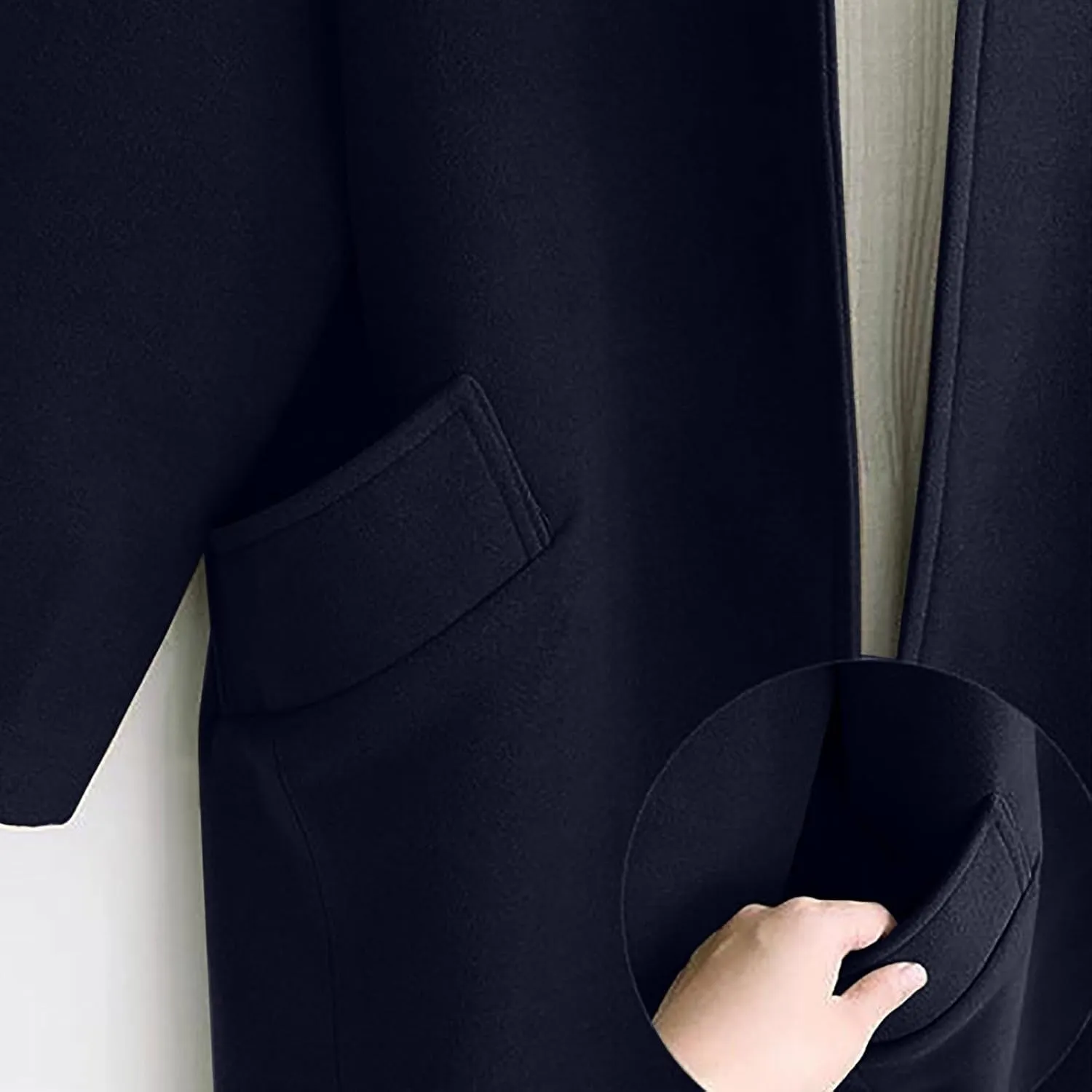 maisdgop Winter Coats for Women Long Sleeve Lapel Trench Coat Trendy Double Breasted Open Front Woolen Cloth Windbreaker