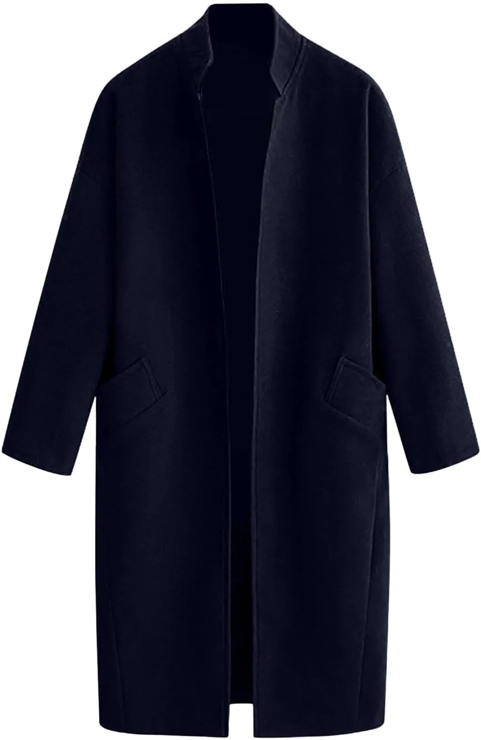 maisdgop Winter Coats for Women Long Sleeve Lapel Trench Coat Trendy Double Breasted Open Front Woolen Cloth Windbreaker