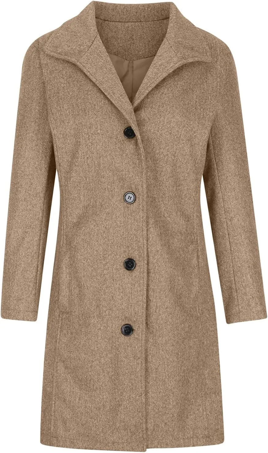 maisdgop Winter Trench Coat for Women Long Sleeve Woolen Cloth Windbreaker Solid Button down Jacket Fashion Lapel Pea Coats
