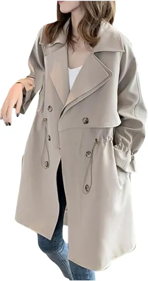 maisdgop Women's Trench Coat Open Front Long Sleeve Windbreaker Jacket Classic Belted Lapel Waterproof Overcoat with Pockets