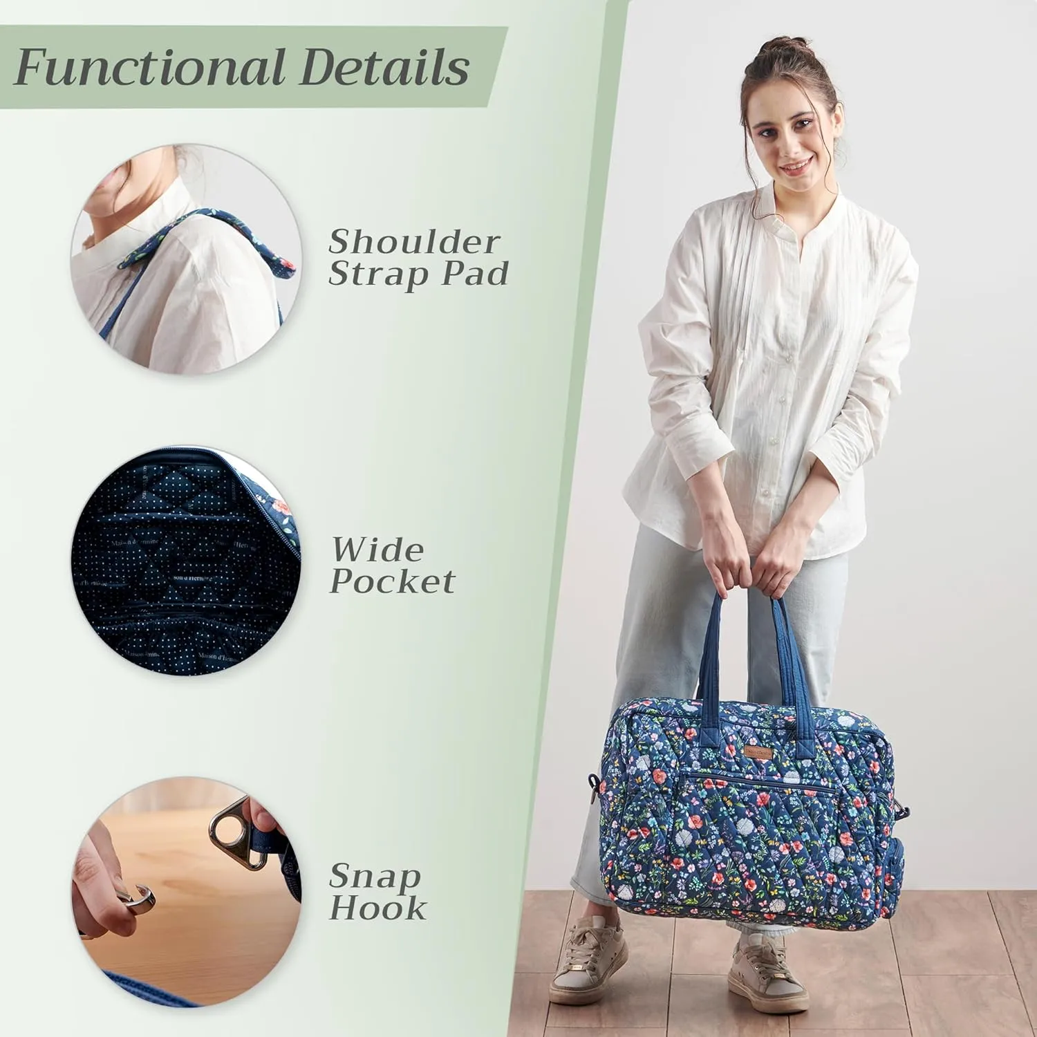 Maison d' Hermine Weekender Bags for Women Cotton Quilted Duffel Overnight Luggage Weekend Bag for Men Gym Sports Gifts Travel Business Travellers Family Trip