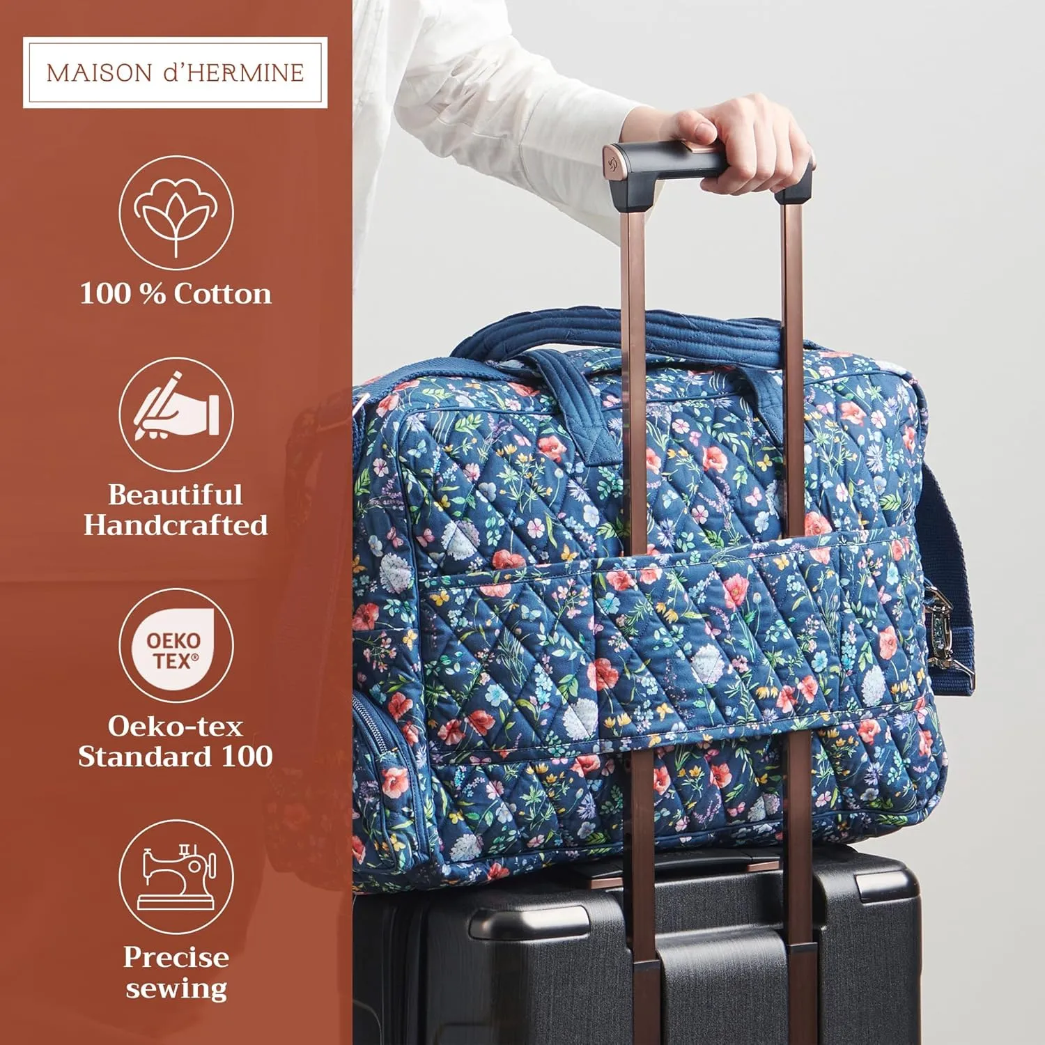 Maison d' Hermine Weekender Bags for Women Cotton Quilted Duffel Overnight Luggage Weekend Bag for Men Gym Sports Gifts Travel Business Travellers Family Trip