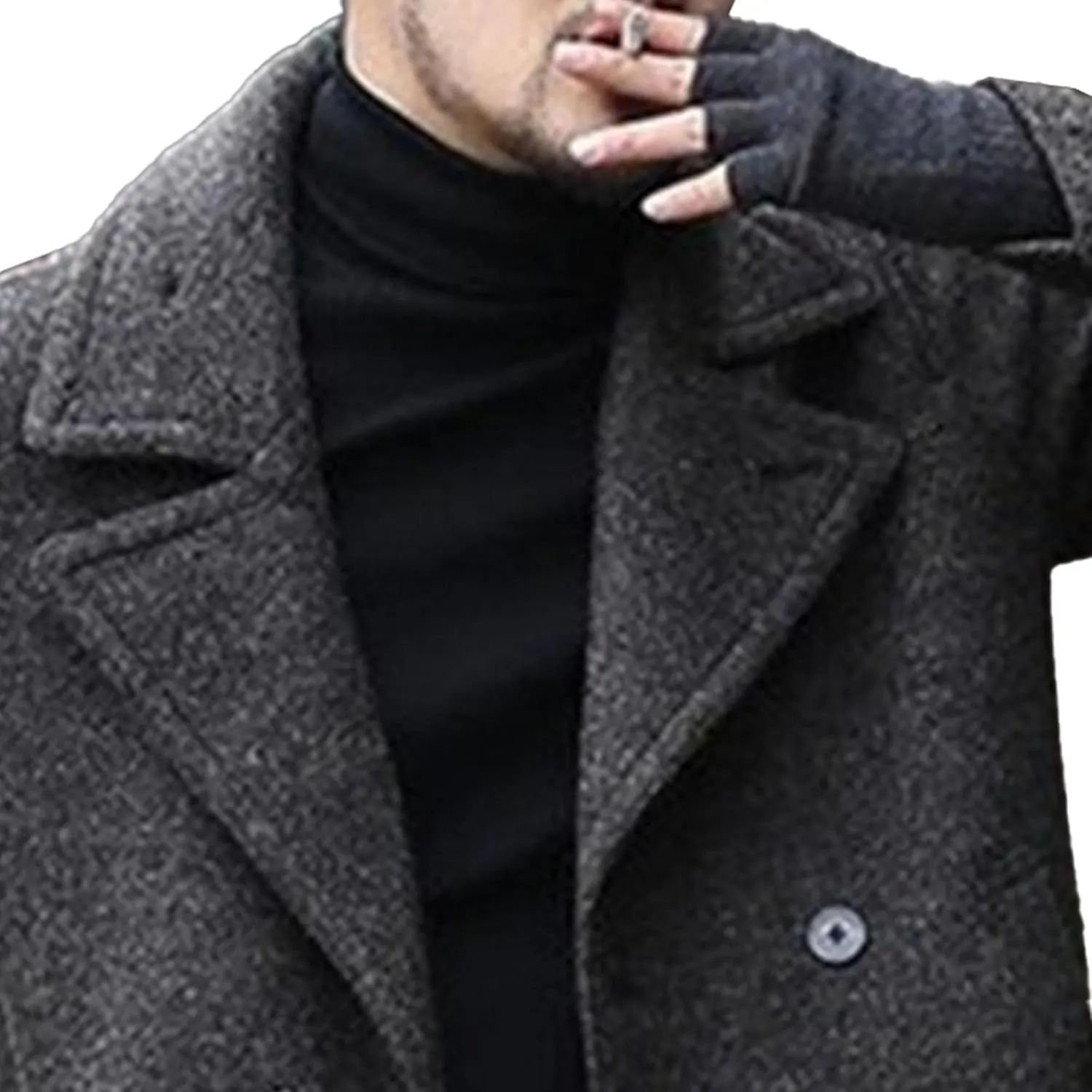 Maiyifu-GJ Long Wool Blend Overcoat for Men Notched Collar Double Breasted Coat Classic Warm Winter Slim Fit Trench Coats
