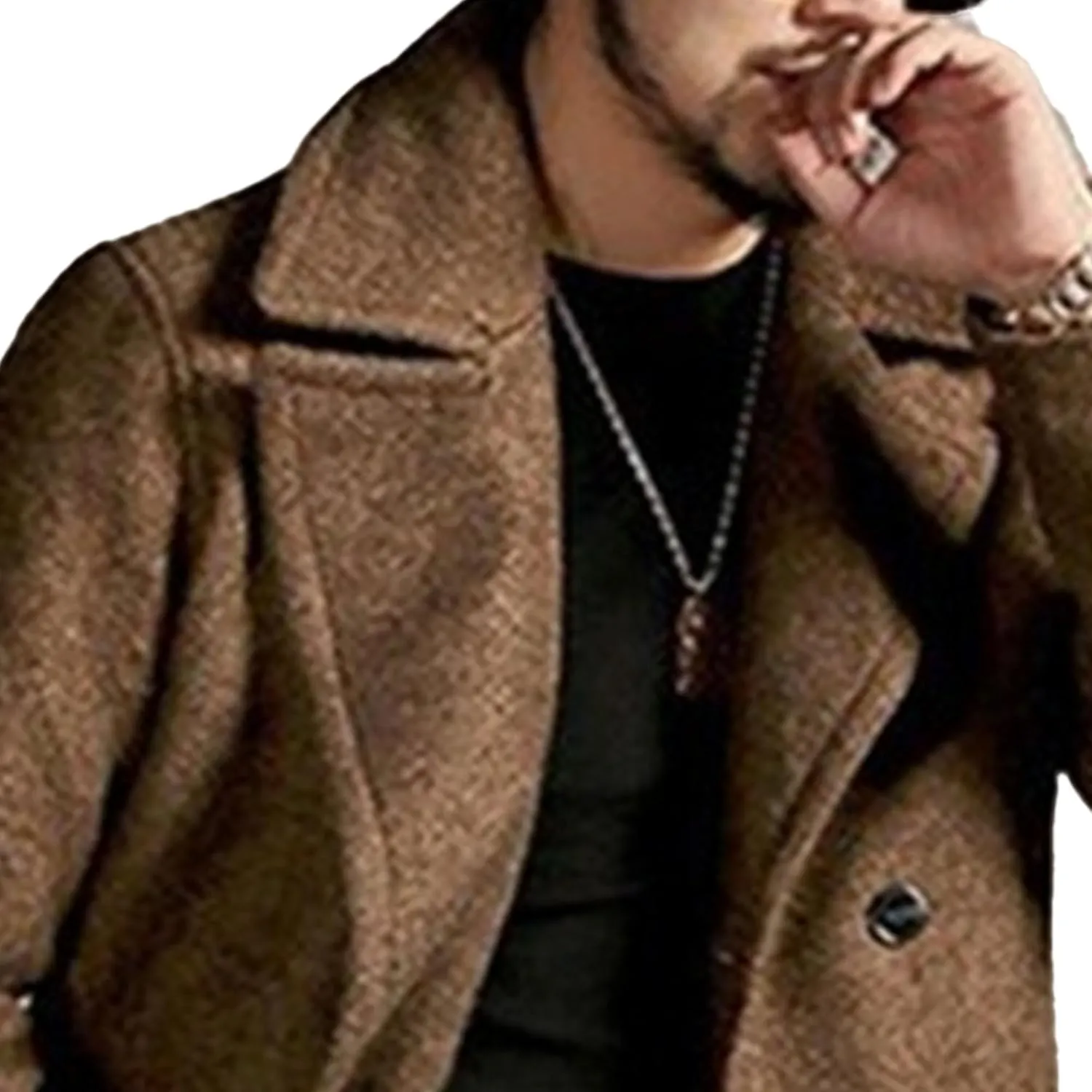 Maiyifu-GJ Long Wool Blend Overcoat for Men Notched Collar Double Breasted Coat Classic Warm Winter Slim Fit Trench Coats