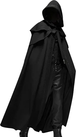 Maiyifu-GJ Men Full Length Hooded Robe Cloak Halloween Costume Casual Retro Gothic Cape Long Cosplay Party Stage Outfit Tops