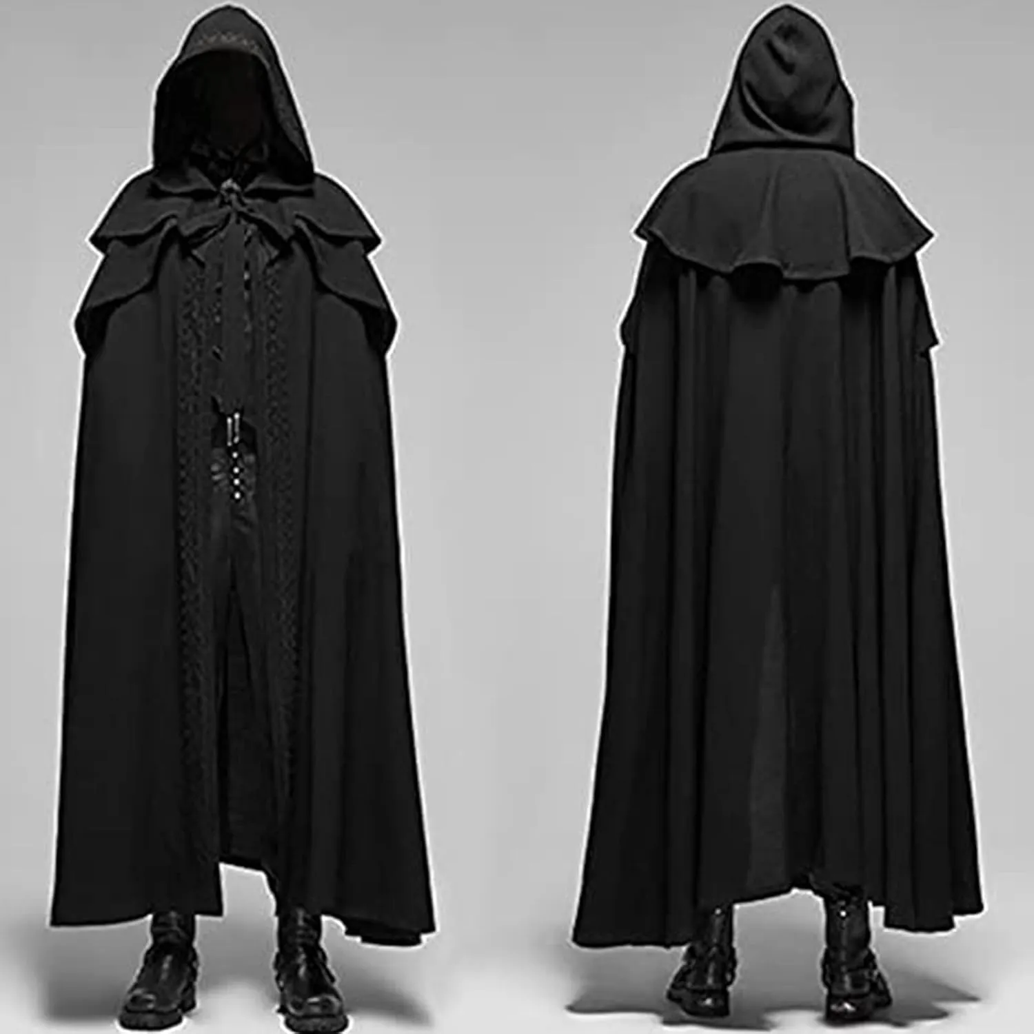Maiyifu-GJ Men Full Length Hooded Robe Cloak Halloween Costume Casual Retro Gothic Cape Long Cosplay Party Stage Outfit Tops