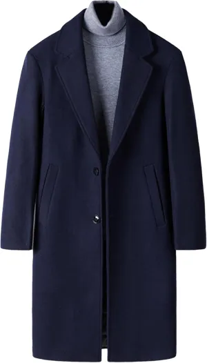 Maiyifu-GJ Men's Winter Wool Blend Coat Single Breasted Slim Mid-Length Trench Overcoat Quilted Lined Coats Business Suit