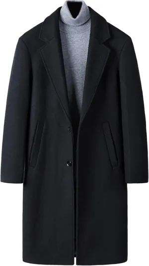 Maiyifu-GJ Men's Winter Wool Blend Coat Single Breasted Slim Mid-Length Trench Overcoat Quilted Lined Coats Business Suit